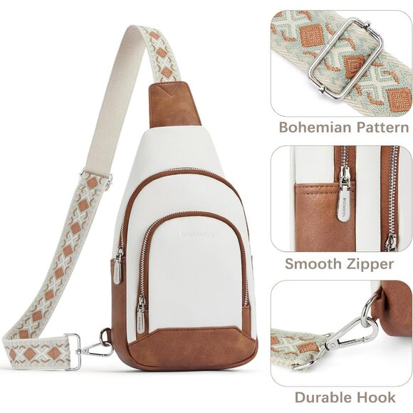 Leather Sling Bag for Women Vintage Crossbody Purse with Guitar Strap Bohemian - Picture 7 of 8